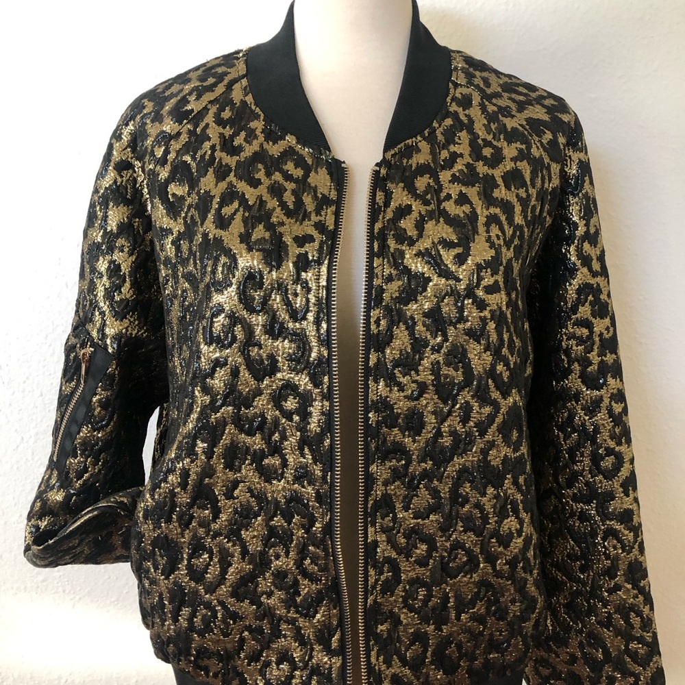 NWOT Nasty Gal Metallic Leopard Bomber Jacket L - Picture 3 of 11